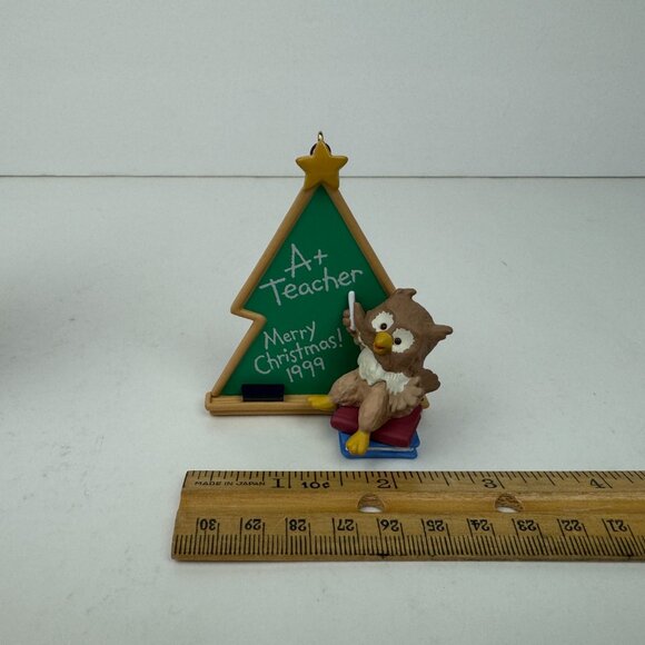 Vtg 1999 Hallmark Owl Outstanding Teacher Merry Christmas Holiday w Original Box - Picture 4 of 13